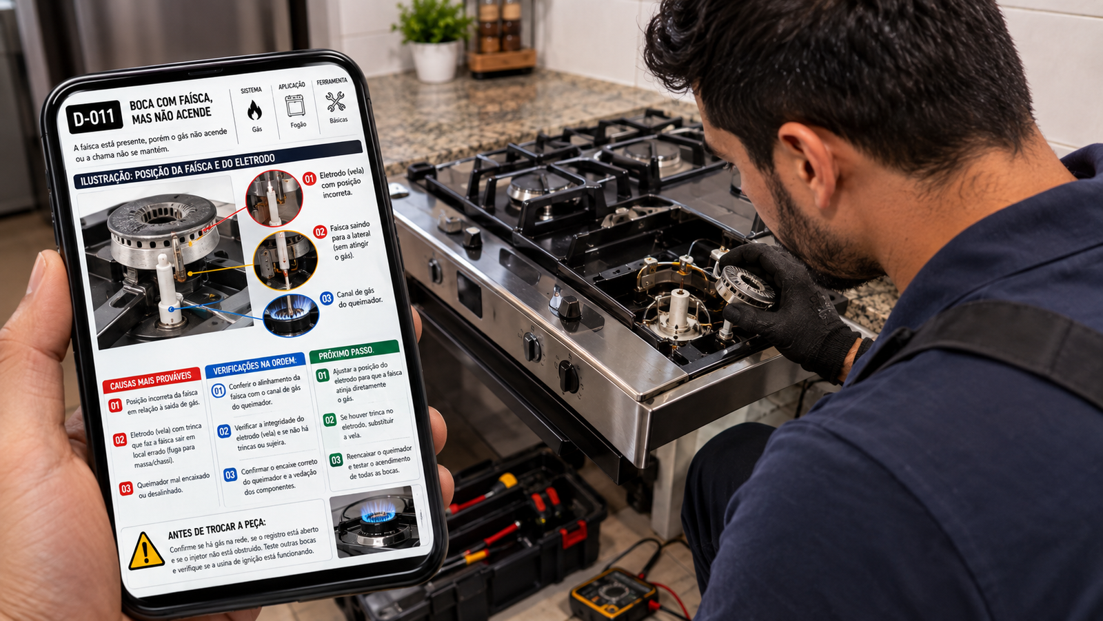 Técnico de Fogões, Fornos e Cooktops em atendimento